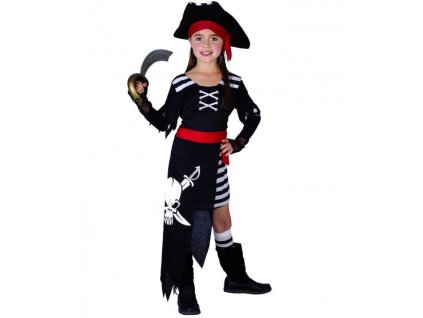 Kostým Pirátka, šaty s páskem a klobouk 110-120cm