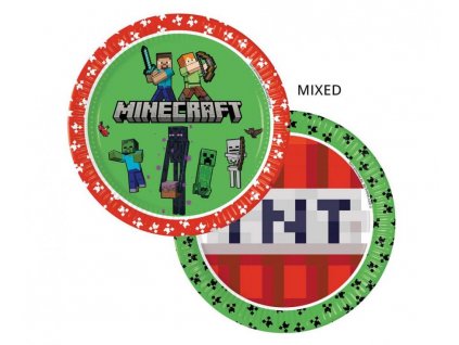 Papírové Minecraft party talíře 23 cm, 8ks