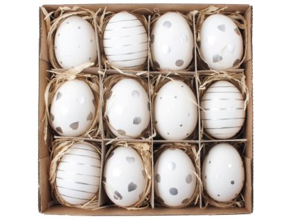 Vajíčka se stříbrným zdobením 6 cm, 12 ks v krabičce