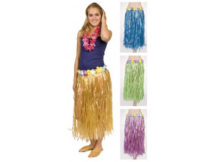 Havajská sukně s květinovým páskem, dlouhá, zelená