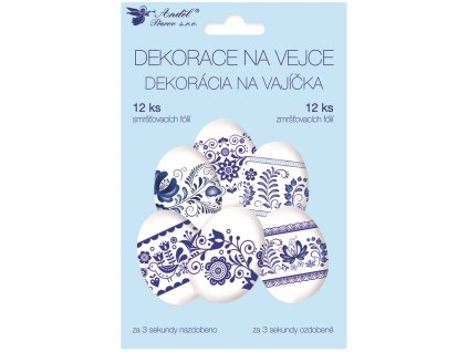 Smršťovací dekorace na vejce, modrý motiv