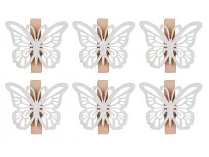 Motýli dřevění na kolíčku 4 cm, 6 ks v sáčku