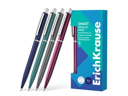 Pero kuličkové ErichKrause Smart Metallic mačkací mix barev - modrá náplň