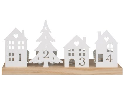 Adventní svícen s kovovými dekoracemi a čísly bílý 28 x 7 x 13 cm