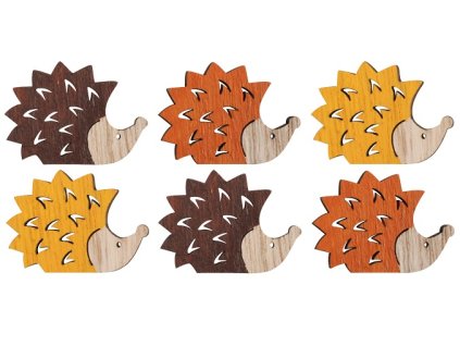 Ježci dřevění 4 x 3 cm mix barev, 12 ks
