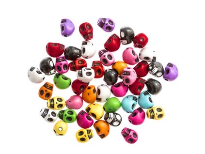 Barevné akrylové korálky se vzorem lebky jsou originálním a módním motivem pro použití při výrobě náramků, náhrdelníků, přívěsků a přívěsků na klíče.