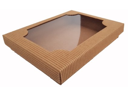 Dárková krabice hnědá MINI s průhledným víkem 170x130mm
