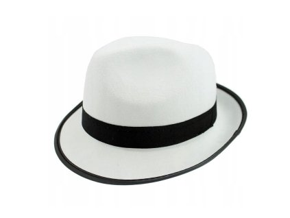 "Gangster" klobouk, bílý s černým lemováním, velikost unisex