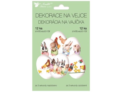 Smršťovací dekorace na vejce s velikonočními zvířátky 12 ks