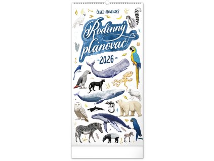NOTIQUE Nástěnný kalendář Rodinný plánovací Animalium 2026, 21 x 42 cm