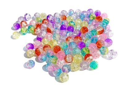 Skleněné korálky s práskané 8mm, vícebarevné 100ks