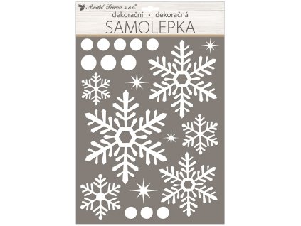 Samolepka vločky, bílá s glitry 28 x 41 cm