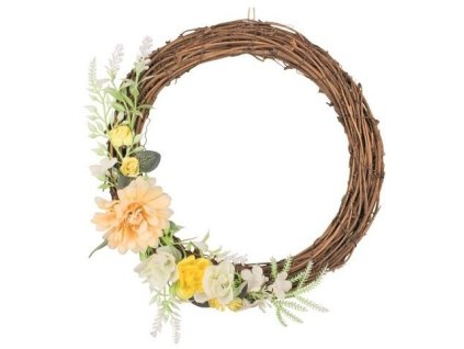 Věnec s dekoracemi 23 x 23 x 6 cm, žlutý