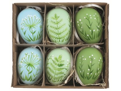 Sada velikonočních plastových vajec Louka 6 cm na zavěšení, 6 ks v krabičce