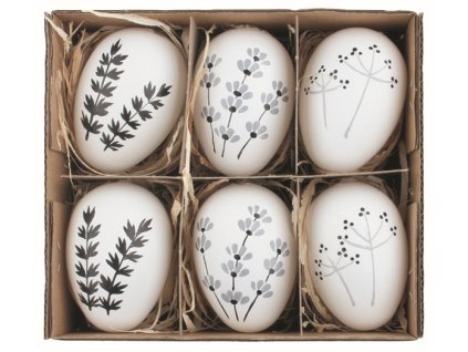 Sada velikonočních plastových vajec malované Kvítí 6 cm na zavěšení, 6 ks v krabičce