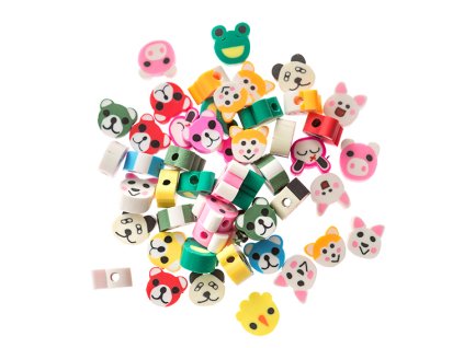 POLYMER CLAY BEADS, COLOURFUL ANIMALS, 1 CM, 48 SZT