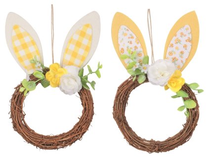 Věnec s filcovýma ušima 16 x 25 x 5 cm, žlutý