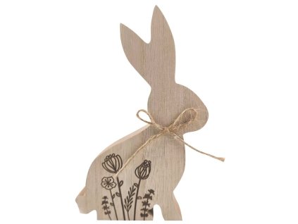 Dřevěný zajíc s dekorem louky na postavení  9,5 x 15 x 2 cm
