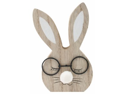 Zajíc v brýlích dřevěný hnědý 7,5 x 13 x 2 cm na postavení