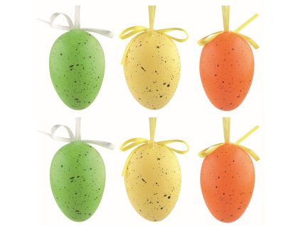 Velikonoční vejce plastová Kropenatá barevná 6 cm na zavěšení, 6 ks v sáčku
