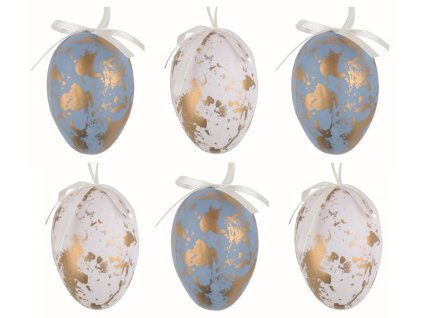 Velikonoční vejce plastová se zlatým dekorem 6 cm na zavěšení, 6 ks v sáčku