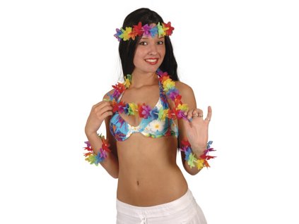 Barevná souprava havaj, věnec, 2 náramky a čelenka