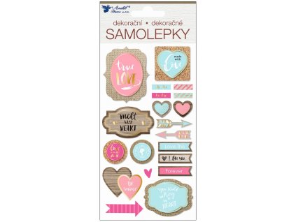 Samolepky 3D s ražbou a texty láska 17 x 9,5cm