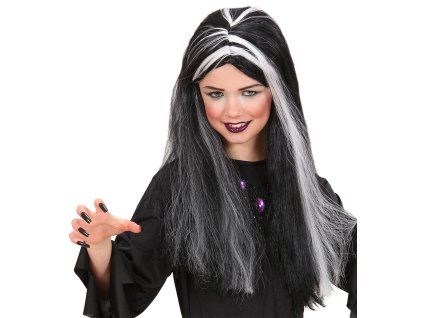 Paruka čarodějnice černá se svítícími pramínky