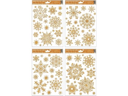 Okenní fólie vločky sněhový efekt zlatá,27x20cm