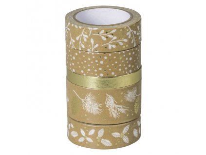 Samolepicí papírová washi páska, sada - Vánoce zlaté (5ks)