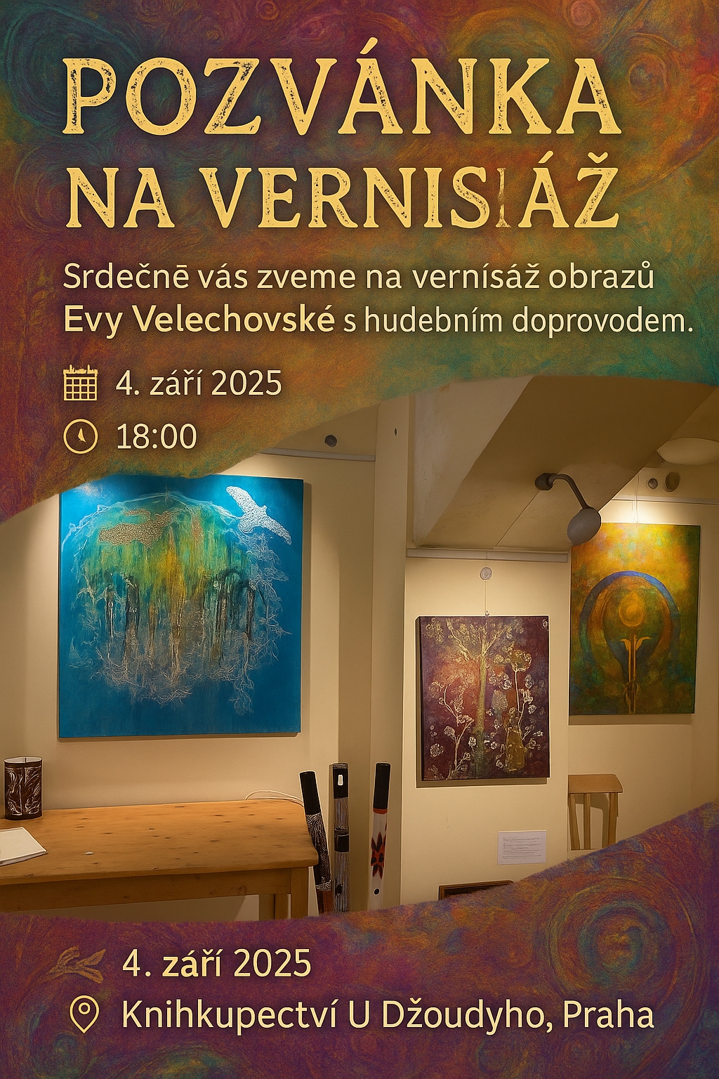Pozvánka na vernisáž obrazů Evy Velechovské