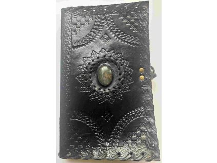 Kožený deník černý - Ornament (velký úzký, čistý papír)
