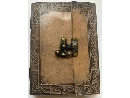 Kožený deník šedý - Rámeček (střední, ruční papír)