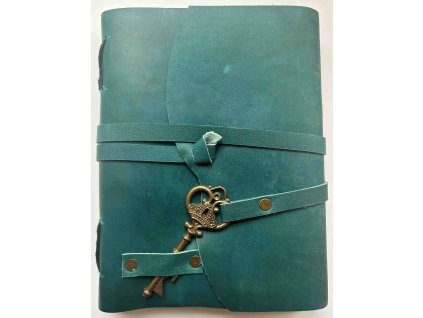 Kožený deník modrý - Klíč (střední M, čistý papír)