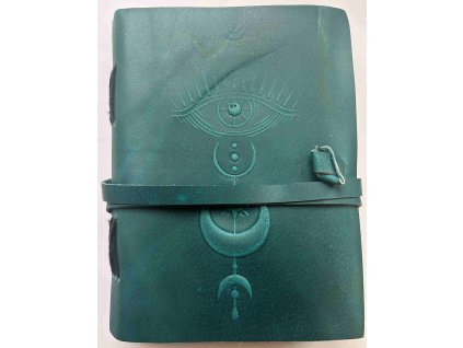 Kožený deník modrý - Oko a měsíc (střední M, čistý papír)