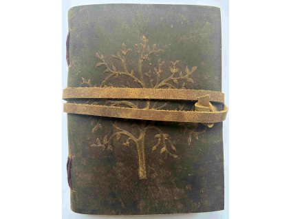 Kožený deník hnědý - Strom (střední M, čistý papír)