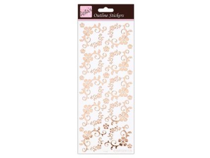 outline stickers fanciful floral corners rose gold on white