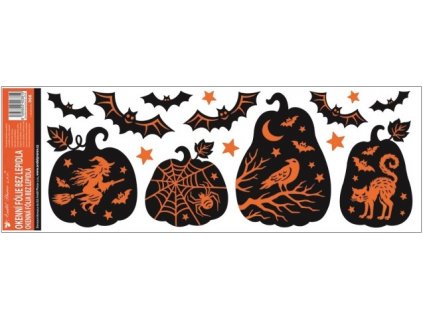 Okenní fólie s glitry Halloween 59x21 cm - DÝNĚ S NETOPÝRY