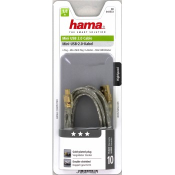 Levně Hama USB 2.0 kabel, typ A - mini B, 1,8 m, transparentní, blistr