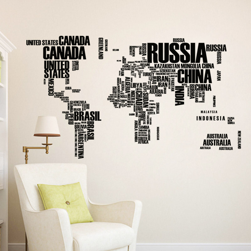 Samolepka na zeď Mapa světa nápisy 122x74cm