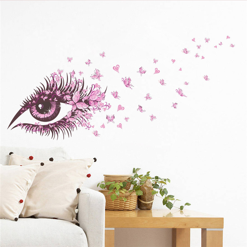 Samolepka na zeď Oko s motýli růžová 65x135cm