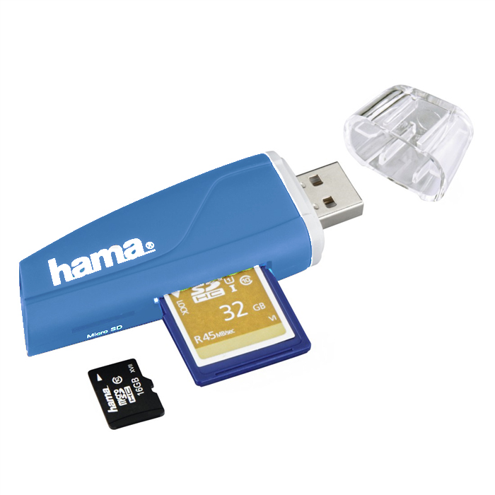 Levně Hama Čtečka karet SD/microSD modrá