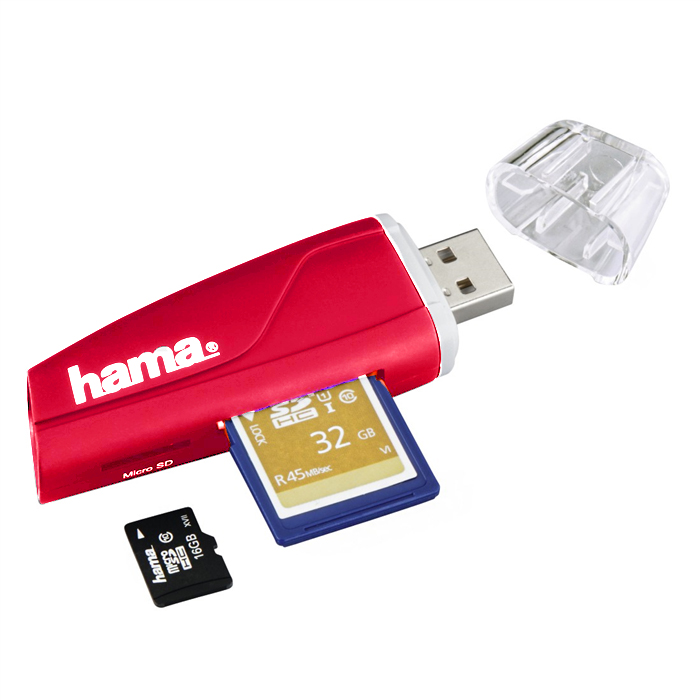 Levně Hama Čtečka karet SD/microSD červená