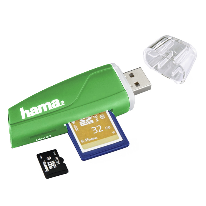 Levně Hama Čtečka karet SD/microSD zelená