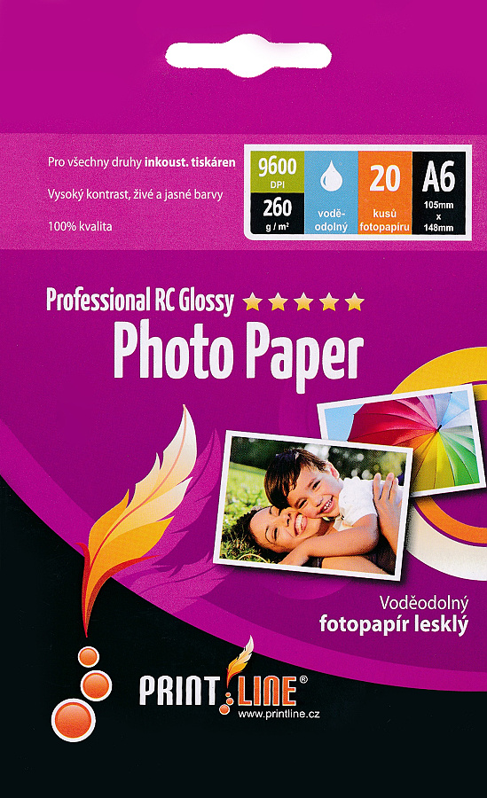 Levně PRINTLINE Fotopapír Ink Jet jednostranný A6 260g/m2 PLFP07 lesklý