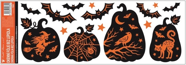 Levně ANDĚL PŘEROV Okenní fólie s glitry Halloween 59x21 cm - DÝNĚ S NETOPÝRY