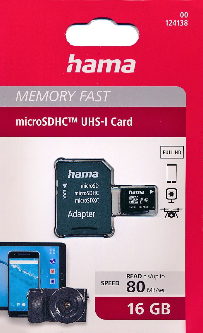 Paměťová karta micro SDHC HAMA 16GB CLASS 10 + adapter