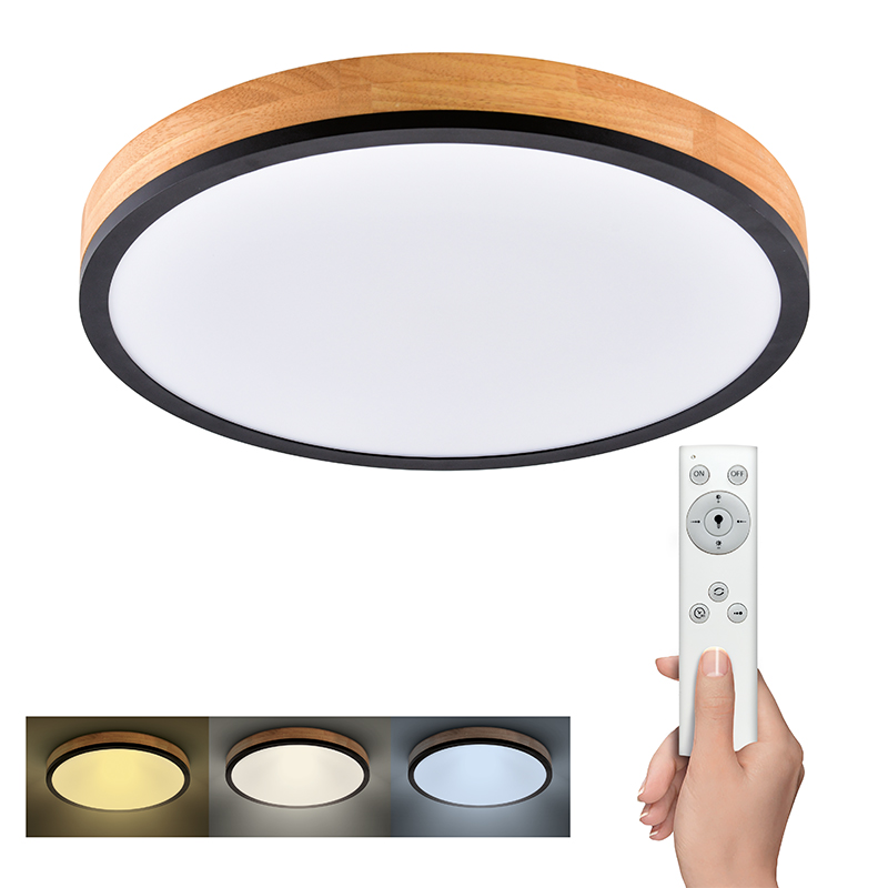 Levně Solight LED stropní osvětlení s dálkovým ovládáním, 40W, 3300lm, kulaté, dřevo, 45cm