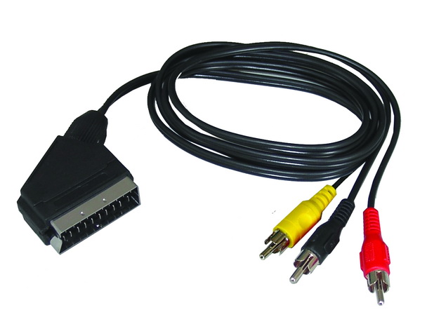 Levně Solight SCART kabel, SCART konektor - 3x CINCH konektor, přepínatelný, 1m, sáček