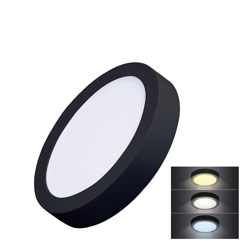 Levně Solight LED mini panel CCT, přisazený, 12W, 900lm, 3000K, 4000K, 6000K, kulatý, černá barva